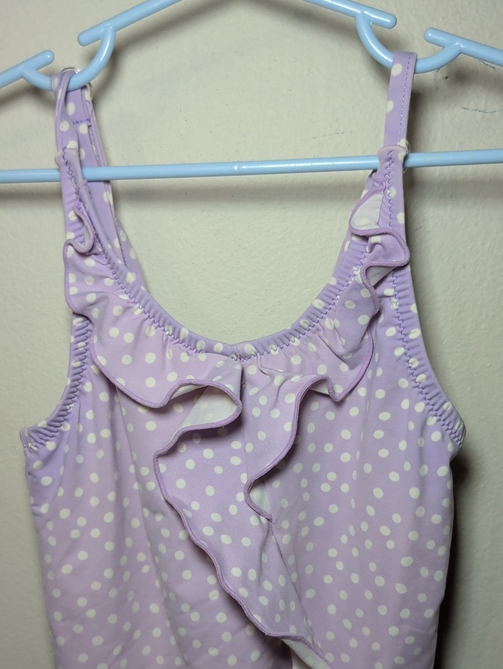 Garnet Hill Polka Dot One-Piece Swimsuit Lilac + White Ruffle Front Girls Size 3 - Picture 3 of 5